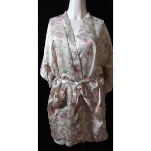 CELSA Floral Pink Short Robe Satin Finish Adjustable Strap Short Sleeve Size M/L